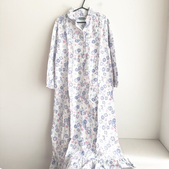 Lady Gloria Flannel 100% Cotton Floral Long Sleeve Nightgown L - Picture 6 of 6